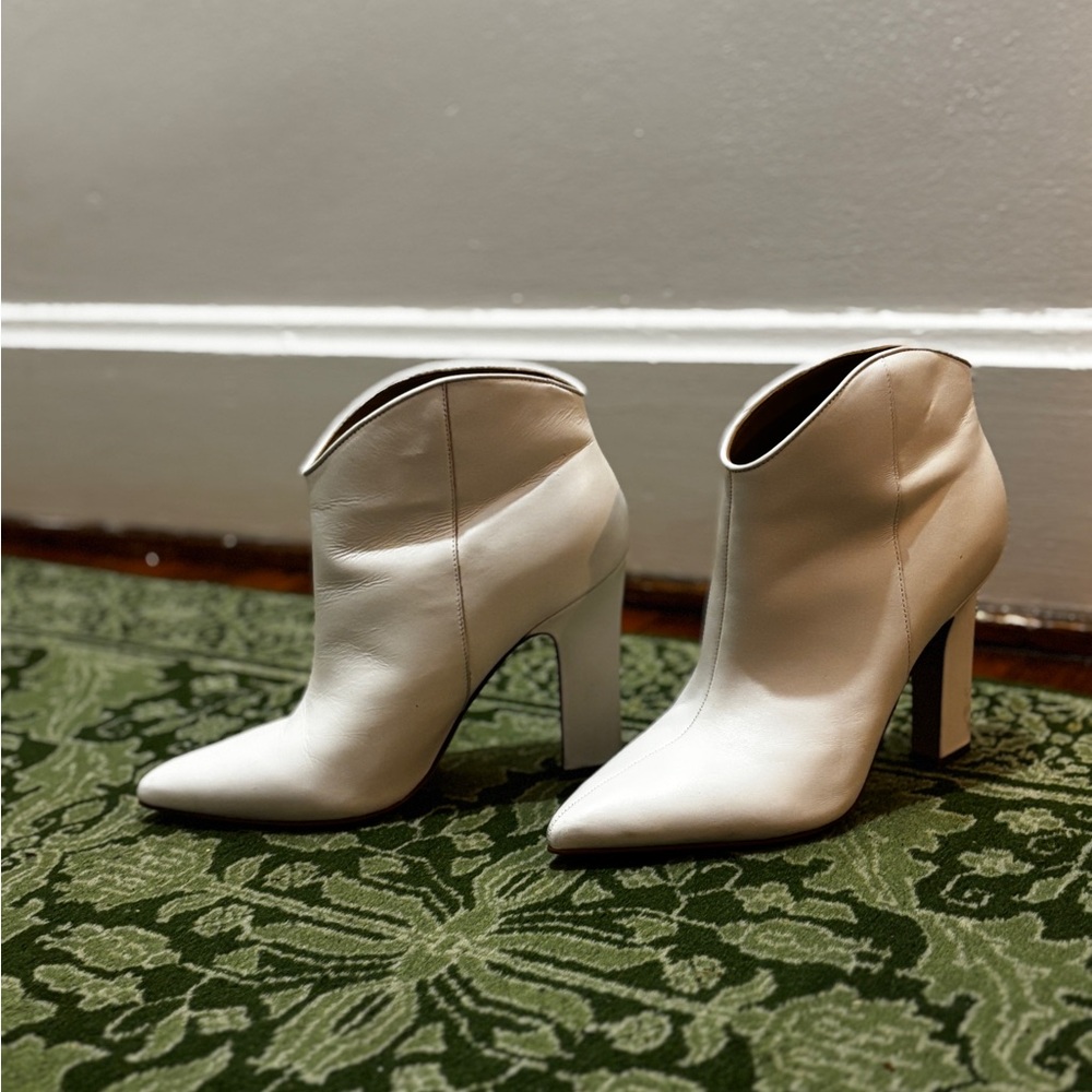 White Leather Bootie Heels 8.5